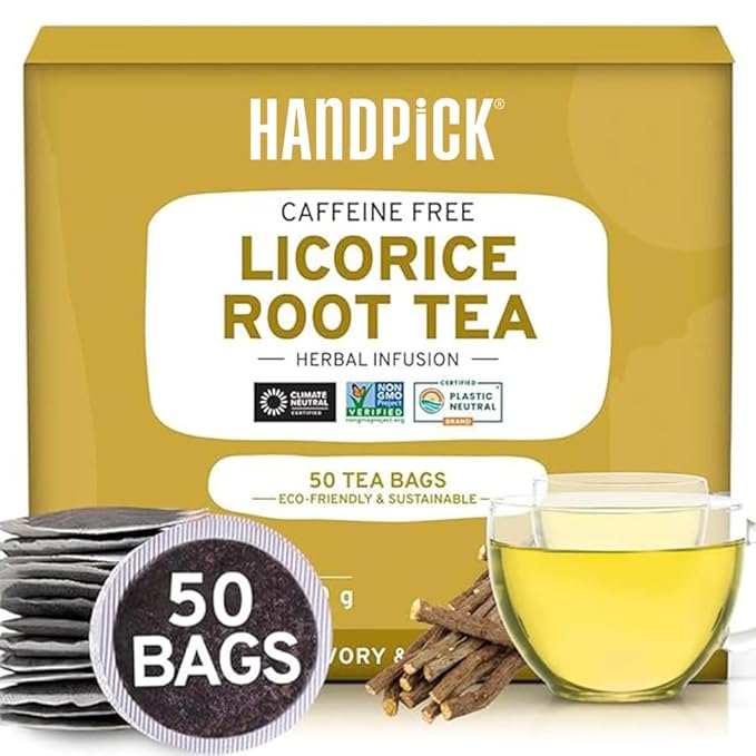 HANDPICK, Licorice Root Tea Bags (50 Count, 2g/bag) Licorice Tea | Non-GMO, Caffeine Free | Premium Quality Eco Conscious Round Bags