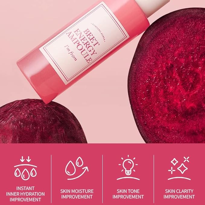 I'm from Beet Energy Ampoule, 81.5% red beet extract, Intensive vitalization care, Micro Squalane Capsules for deeper hydration, rich in minerals and betaine, radiance, nourishment - 30ml