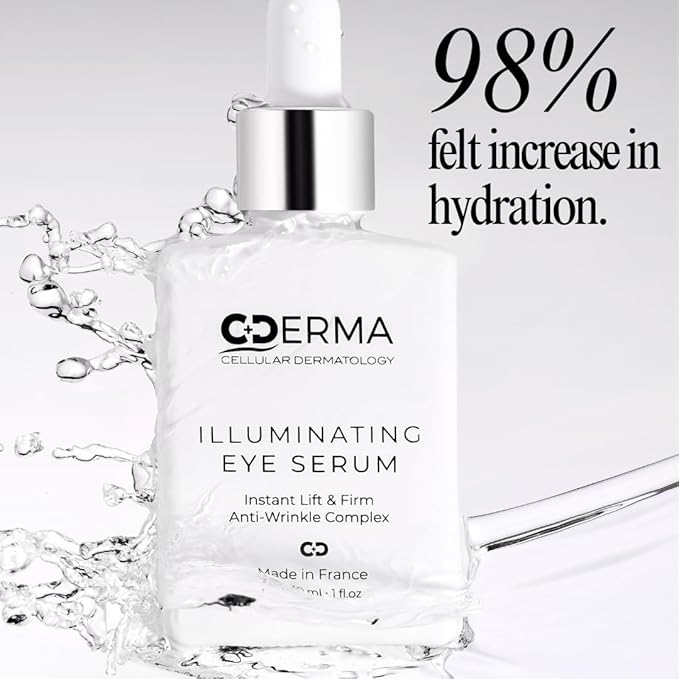 CDERMA Anti Aging Eye Serum Reduces Wrinkles, Fine Lines, Puffiness & Dark Under Eye Bags. Instant Lift & Firm - Made in France, 1 fl oz