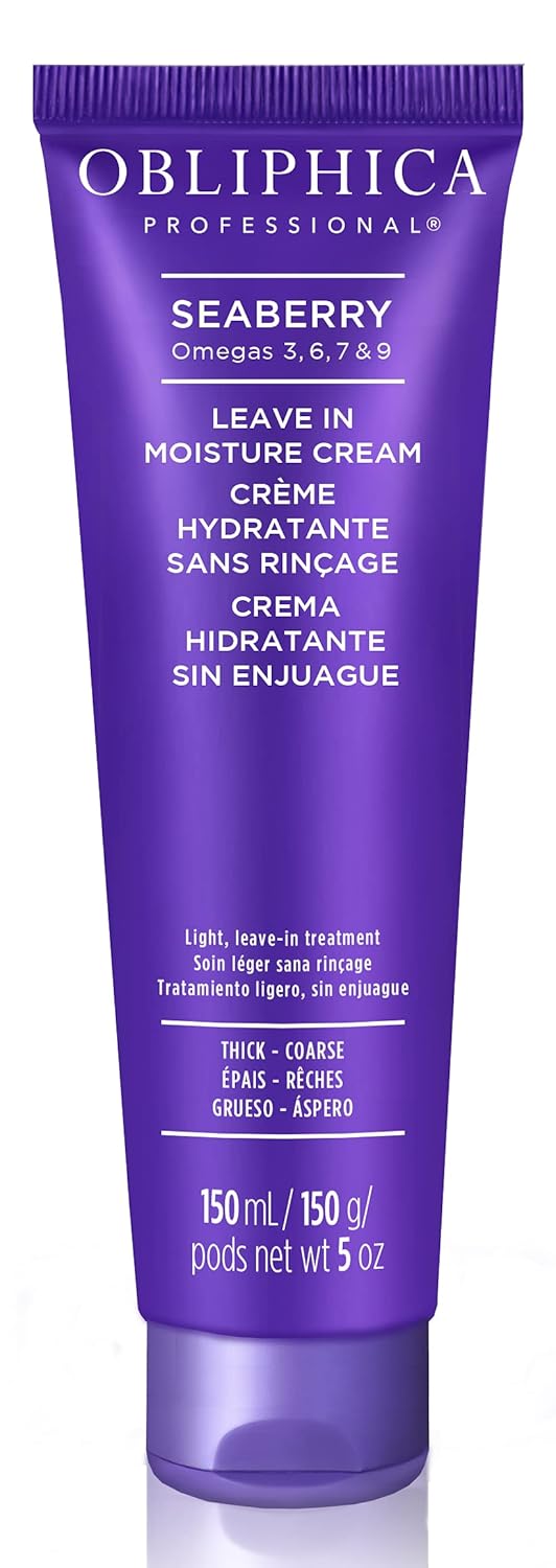 Obliphica Seaberry Leave In Moisture and Styling Cream for Women - Anti-Frizz Control, Normal Hair Products, Damaged Repaired Hair - Hair Mask & Treatment for Protecting Hair & Scalp - 5 Fl Oz