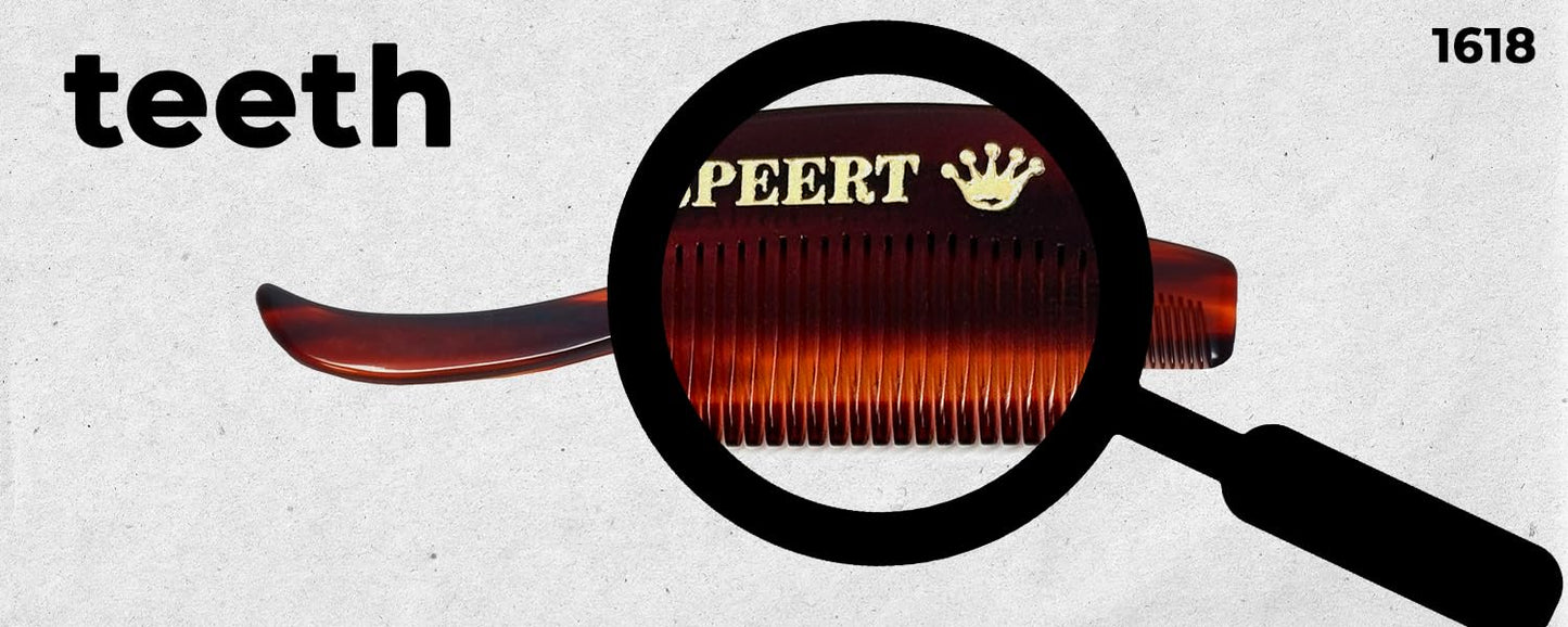 Handmade Wide Tooth Mustache Beard Comb - Swiss Craftsmanship, Tortoise Havana Acetate, Thick Coarse Hair, Pocket Sized, Facial Hair Grooming, Beard Straightener, Growth Care, Styling, Wet Comb