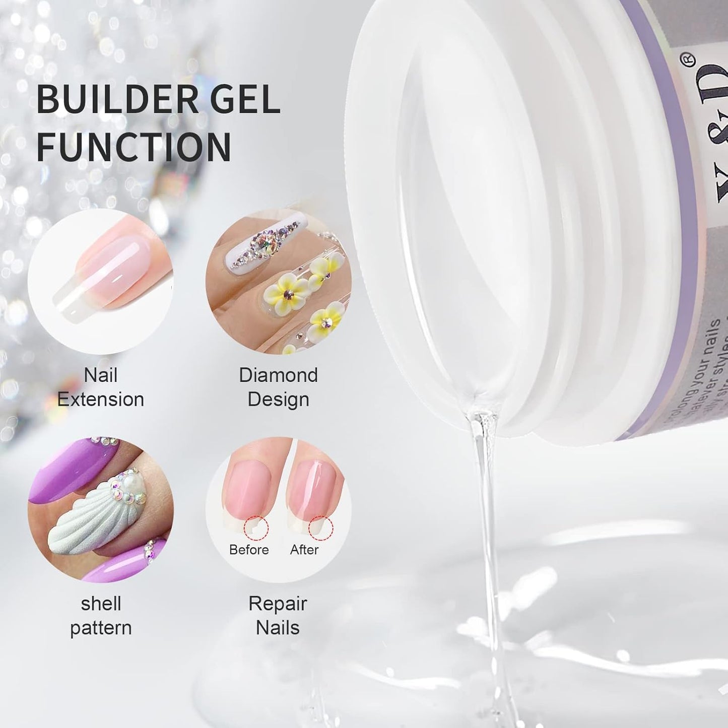 X&D Poly Gel Nail Kit 5 Colors Natural Clear Poly Nail Gel Kit Nail Extension Builder Nail Gel with Nail Glue Gel,Dual Forms, Nail Forms, Brush, File Set