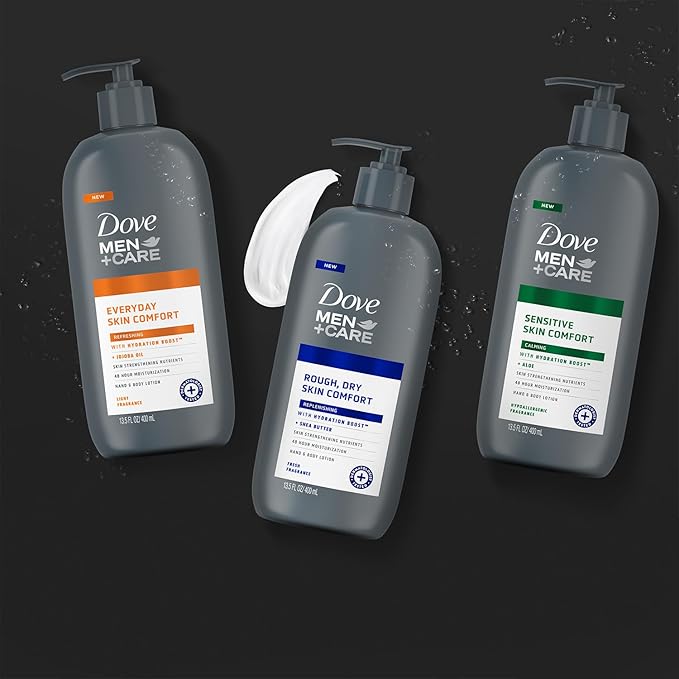 Dove Hand & Body Lotion, Men+Care Value Pack – Everyday Skin Comfort Formula with Shea Butter & Jojoba Oil, Refreshing Lotion for Dry Skin, 13.5 Fl Oz (Pack of 2)