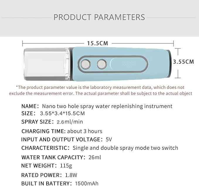 Nano Facial Mister, Cool Mist Face Steamer with 2 Spray Nozzle, USB Rechargeable, Visual Water Tank, Nano Mister for Eyelash Extensions, Skin Care, Daily Makeup, Deep Hydrating-Blue
