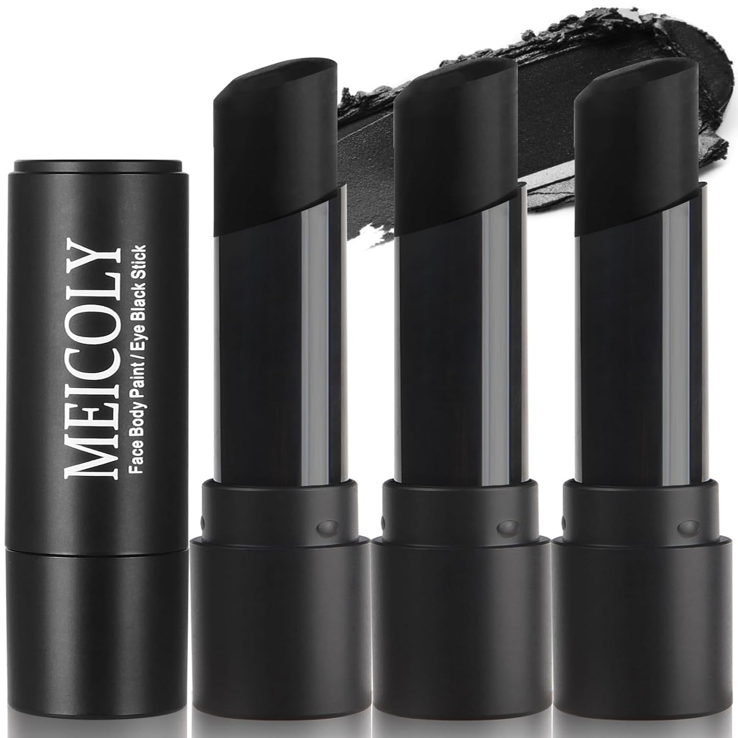 MEICOLY 3Pcs Black Face Body Paint Stick,Face Paint for Cat Halloween Zombie Skull Skeleton Clown Cosplay Makeup,Body Paint for Adults and Kids,Waterproof Eye Black Baseball/Softball/Football