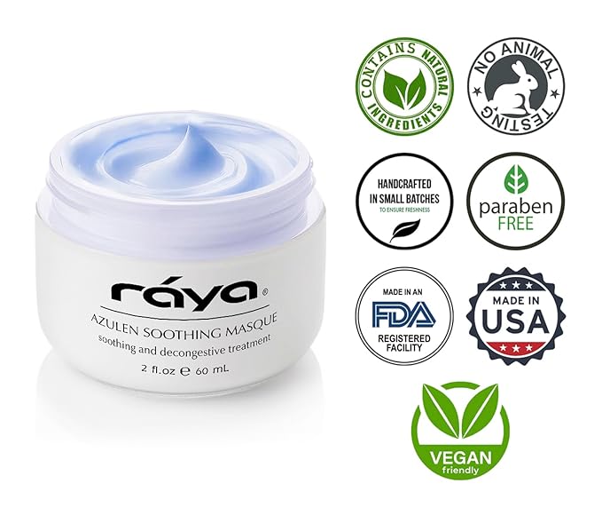 Raya Azulen Soothing Masque (602) | Calming Facial Treatment Mask for Sensitive Skin | Tones and Refines Complexion | Made with Azulene and Aloe Vera