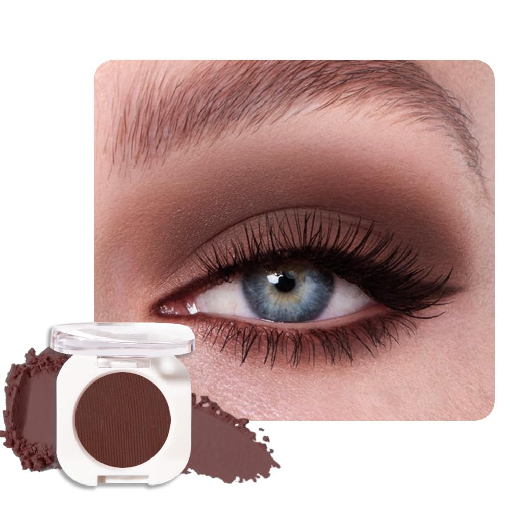 Coffee Matte Single Eyeshadow, Lightweight Blendable Mini Eye Shadow for Older Women, Monochrome Eyeshadow Palette Makeup Pigmented Waterproof, Vegan & Cruelty-Free, 27