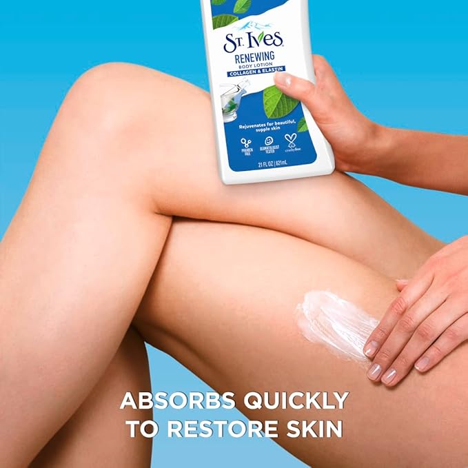 St. Ives Renewing Hand & Body Lotion for Women with Pump, Daily Moisturizer Collagen Elastin for Dry Skin, Made with 100% Natural Moisturizers, 21 fl oz, 4 Pack