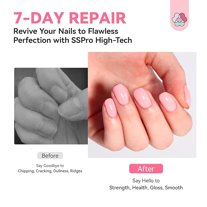 SAVILAND Advanced Nail Strengthener: Pink Air Dry Natural Concealer Foundation Polish Nail Growth for Damaged Nails Repair Weak & Thin Nails with Castor Oil & Vitamin E 15ml Women Gift