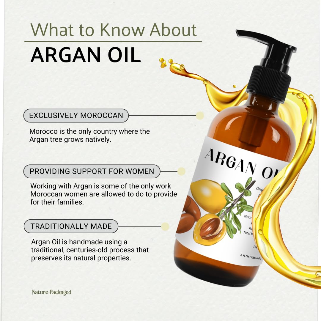 Argan Oil for Hair Growth Oil 16oz (Aceite de Argan) - 100% Pure Cold Pressed Moroccan Oils - Suitable for Colored & Damaged Hair, Face, Body Oils, Nail & Scalp