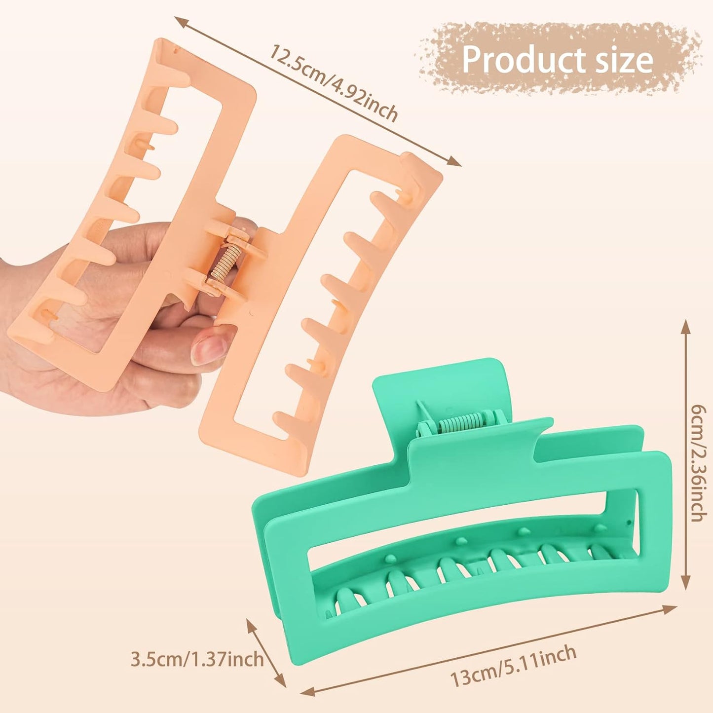 8PCS 5 Inch Extra Large Square Hair Clips, Matte Rectangular Claw Hair Clips for Women Girls, Strong Hold XL Jumbo Hair Clamps, Hair Accessories for Thick Long Curly Hair, 8 Colors