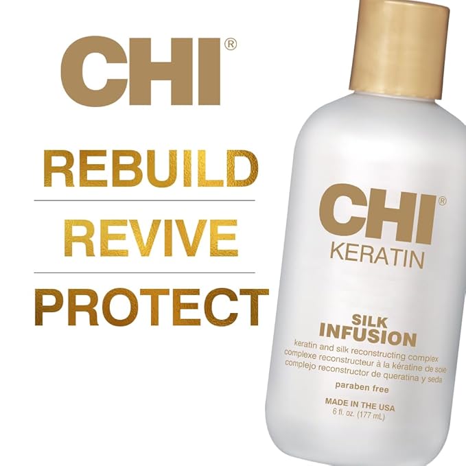 CHI Keratin Silk Infusion, Hydrating Hair Serum For Restoring Softness & Shine, Helps Dry, Damaged Hair, Sulfate-free, 6 Oz