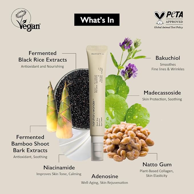 [Haruharu Wonder] Black Rice Bakuchiol Eye Cream 0.67 fl.oz / 20ml | Anti-Aging, Wrinkle Care, Natural Retinol Alternative | Cruelty Free, EWG-Green