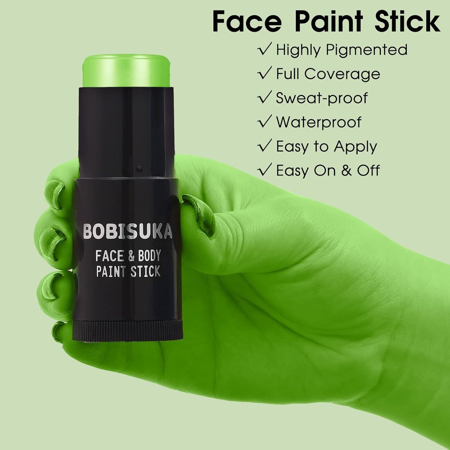 BOBISUKA Light Green Face Body Paint Stick, Lime Green Eye Black Painting Sticks for sports, Facepaints Kit for Halloween Makeup Zombie Witch Camouflage Goblin Cosplay Special Effects SFX Costume
