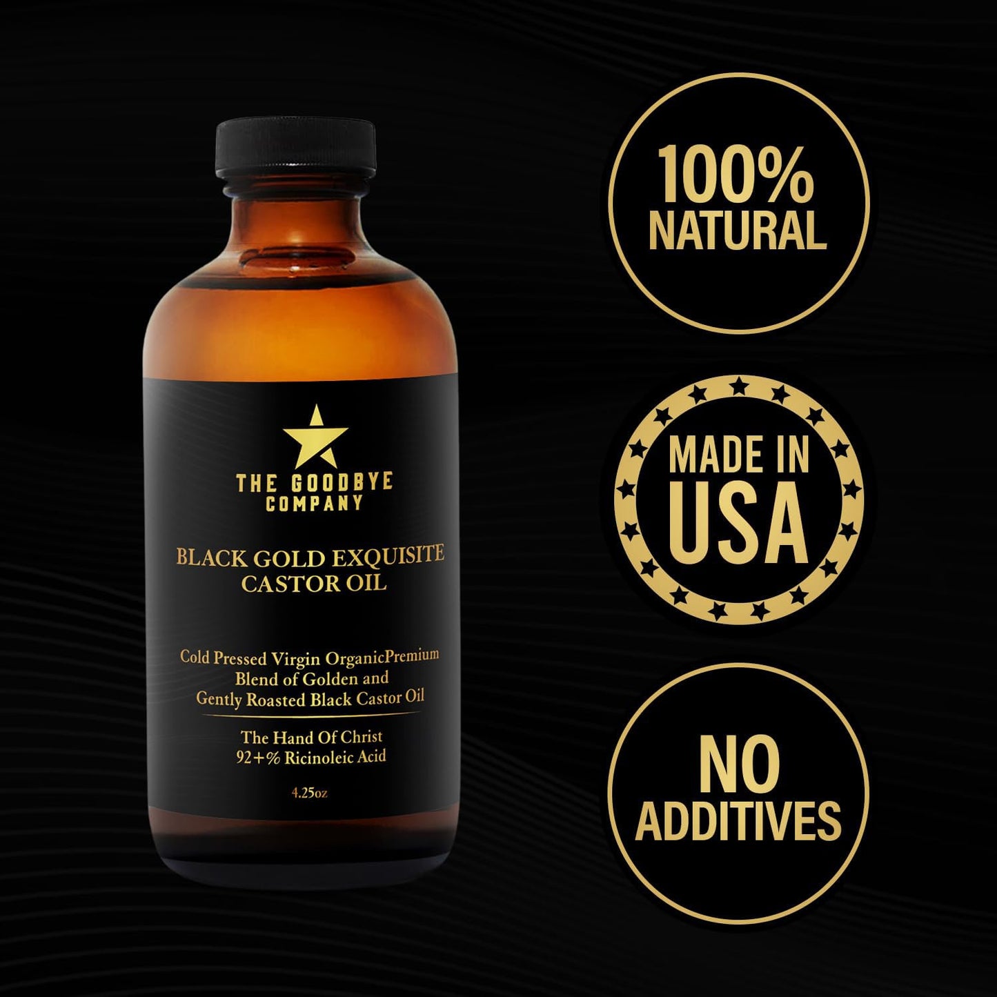 The Goodbye Company Black & Gold Castor Oil Blend – Cold-Pressed & Unrefined – Pure Hexane-Free Oil for Hair, Skin, Body, Eyelashes & Eyebrows