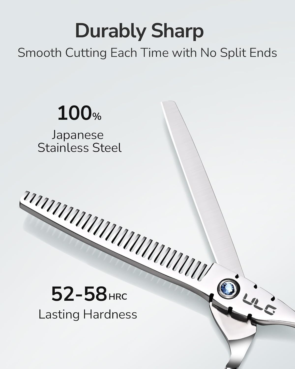 ULG Hair Thinning Scissors 6.7” Shark Series 100% Japanese Stainless Steel, Offset Handle, 30-Tooth Seamless Thinner 15% Hair Removal, Professional Barber Layering Shears for Salon & Home Hair Styling