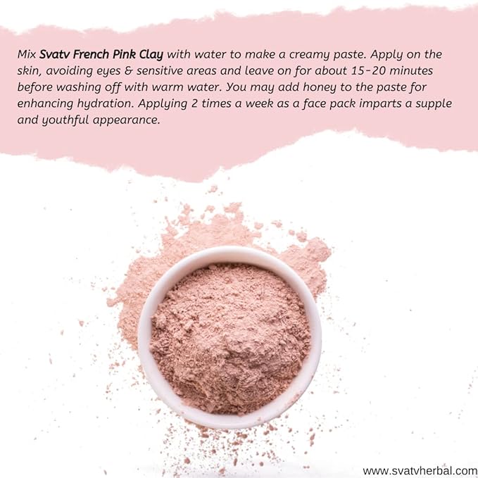 SVATV French Pink Clay | Montmorillonite Powder | Rose Clay | Hydrating & Rejuvenate Skin care Powder | Natural Face Mask | Used For Soap Making - 227 Gram, Half Pound, 8 Ounce.