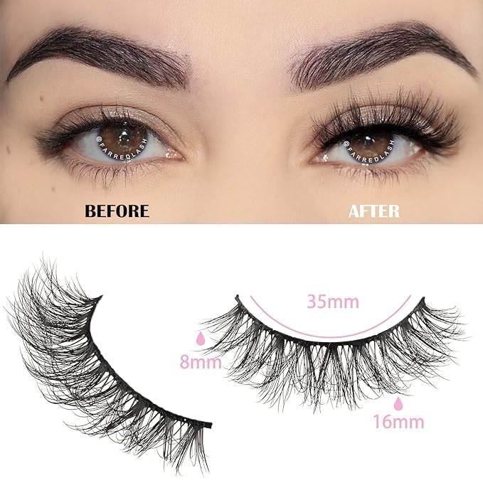 FARRED Natural Lashes Short Eyelashes Wispy False Mink Lash Pack 14 Pair Natural Look Fluffy Doll Eyelash Small Fake Strip Lashes Full Pestañas Sets for MUA and Beginners Daily Makeup (F3 | 8-16mm)