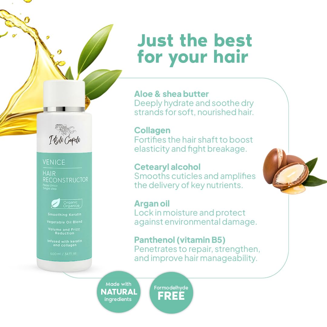 I Belli Capelli Venice Smoothing Keratin Kit - Brazilian Hair Straightening Treatment for Silky Soft Hair (250g), Pack of 2