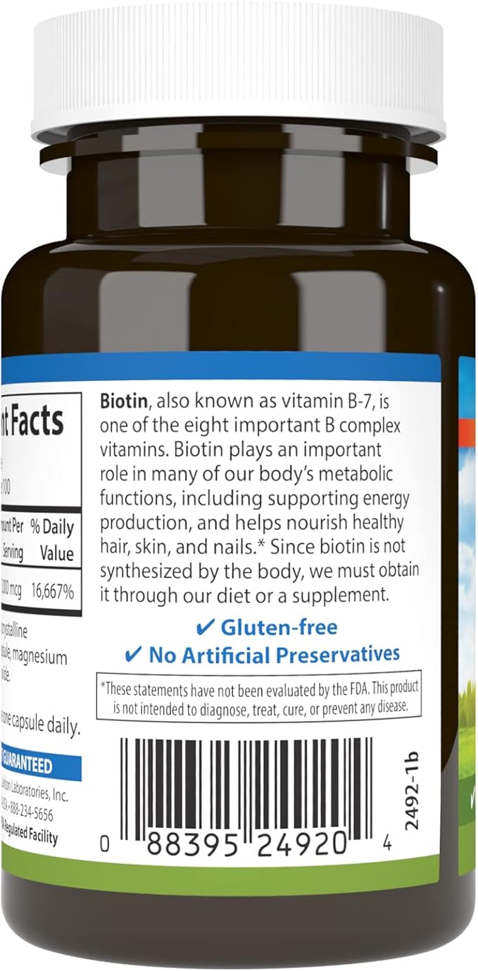 Carlson - Biotin, 5000 mcg, Healthy Hair, Strong Nails & Energy Production, 100 Capsules