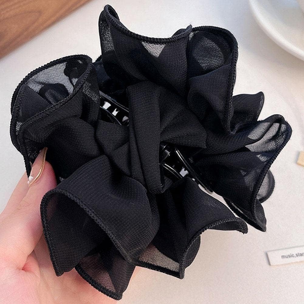 Black Chiffon Claw Clip Hair Bow Large Size Black Fabric Ribbon Flower Rose For Women Clamps Accessories Clips Jaw Claw,Clips and Barrettes,Hair Accessories Hair Clips (Large Size)