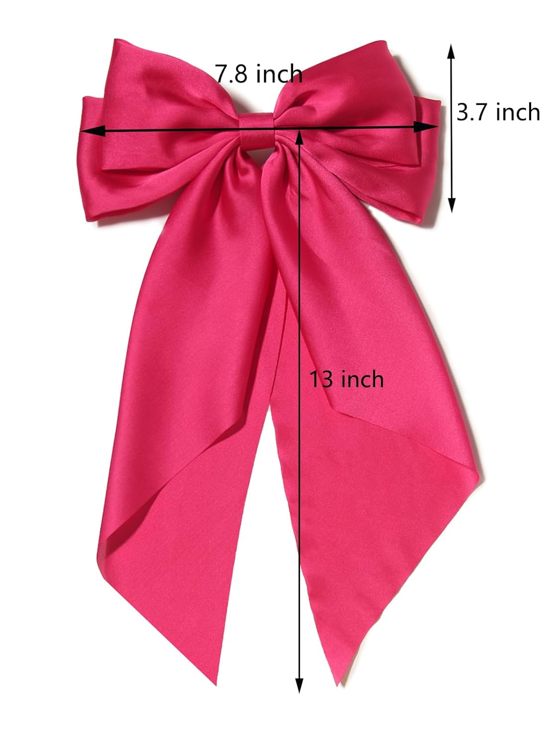 Satin Bow Hair Clips for Women,Big Bow Hair Slides Metal Clips Long Ribbon Hairpin Girls Barrettes Party Half-Updo Ponytail Accessories (Hot Pink/Yellow)