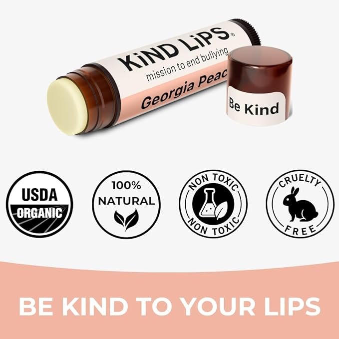 Georgia Peach Lip Balm – Natural Peach Lip Moisturizer with Organic Ingredients | Sweet Fruit-Flavored Hydrating Lip Care | Gluten & Grain Free | Kind Lips Single Tube