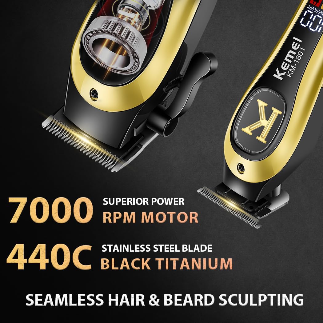 KEMEI Professional Clippers and Trimmers Set, Cordless Hair Clippers Trimmers for Men, Rechargeable Barber Hair Cutting Kit