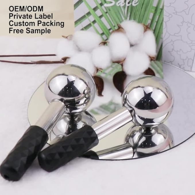 Facial Ice Globes and Roller, Cooling Massager for Face, Eyes and Neck, Cryotherapy Treatment for Puffiness, Dark Circles and Wrinkles (Silver)