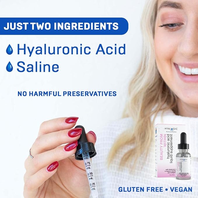 Hyalogic Beauty From Within Hyaluronic Acid Liquid Supplement - Liquid Hyaluronic Acid for Skin Hydration, and Collagen Boost - Vegan, Gluten-Free, Odorless & Tasteless (1 Fl Oz)