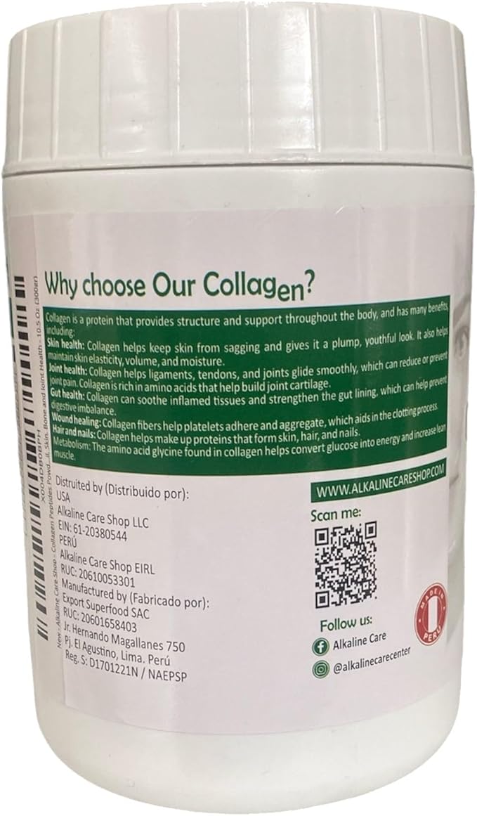 Alkaline Care |Hydrolyzed Collagen Peptides for Women & Men |Multi-Type Unflavored Collagen Powder Protein for Hair, Bones, Skin, Nails & Joints | 10g Collagen Peptides per Serving | 10.5Oz (300g)