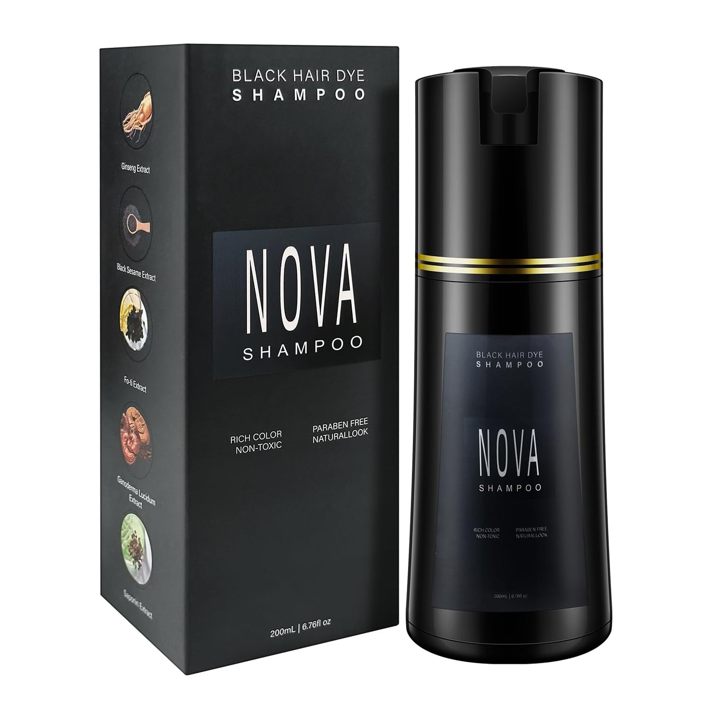 Hair Dye Shampoo & Champu Para Canas - Natural 3-in-1 Instant Gray Coverage for Men & Women (Black)