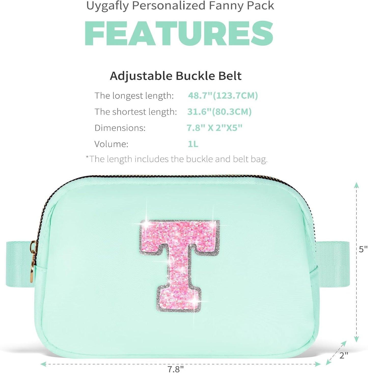 Fanny Pack Belt Bag Crossbody Bags with Initials Letter Patch Trendy Stuff for Teens Cute Stuff Birthday Gifts for Teenager Girls | Light Green,Initial T
