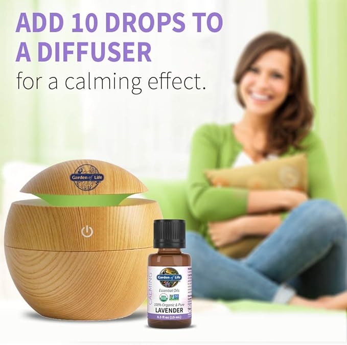 Garden of Life Essential Oil, Lavender 0.5 fl oz (15 mL), 100% USDA Organic & Pure, Clean, Undiluted & Non-GMO - for Diffuser, Aromatherapy, Meditation, Skincare, Sleep - Calming, Relaxing, Soothing