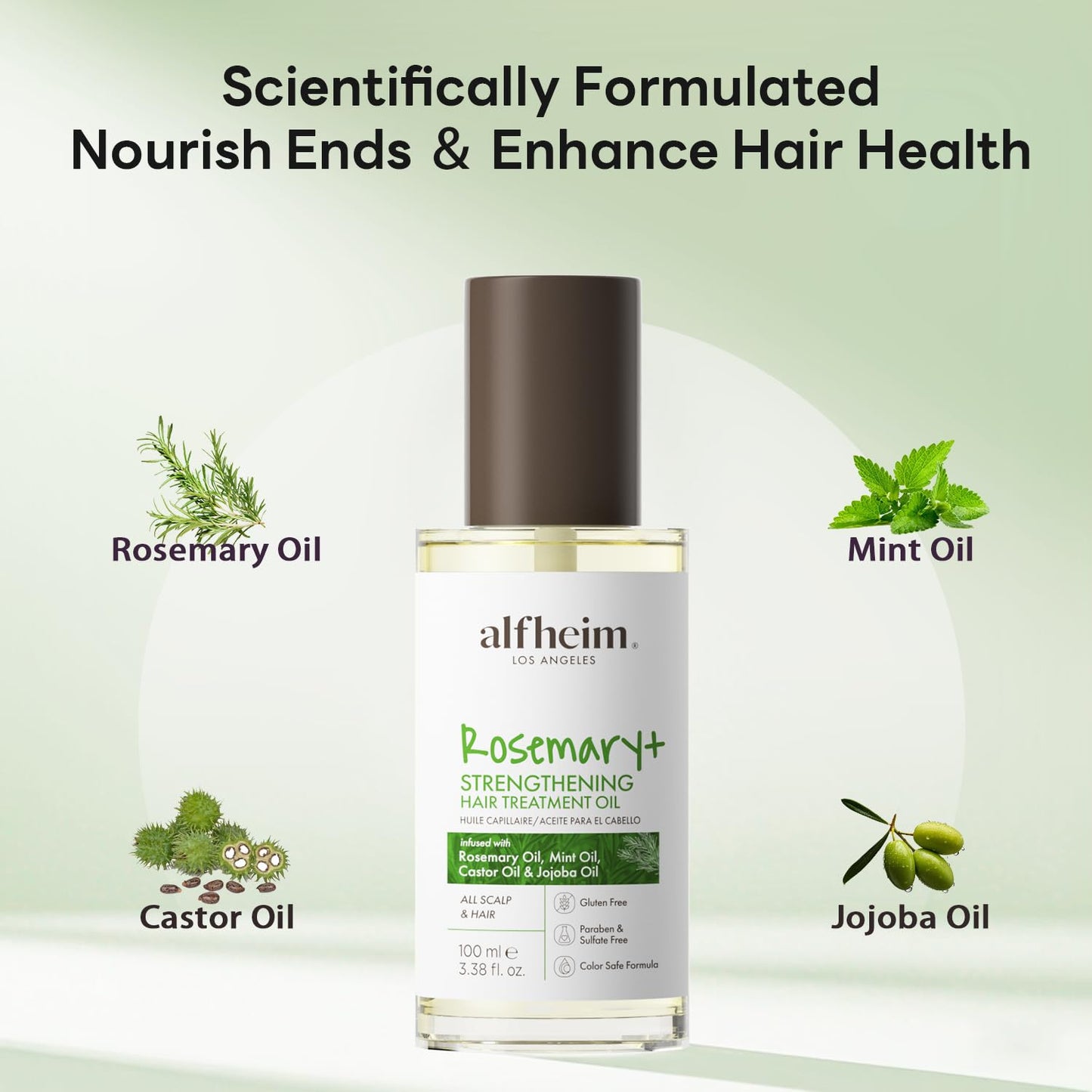ALFHEIM Rosemary+ Purifying Hair Oil – Lightweight Smoothing & Balancing Treatment for Oily & Fine Hair with Rosemary, Peppermint & Jojoba Oils – Anti-Frizz, Shine & Scalp Nourishment – 3.38 oz