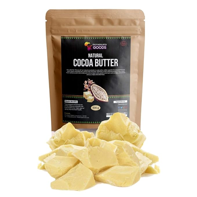 Natural Cocoa Butter Chunks - Organic & Raw Unrefined Body Moisturizer for Sensitive Skin, Anti-Aging, Scars & Eczema Relief - Premium Raw Butter From Ghana (1 LB)