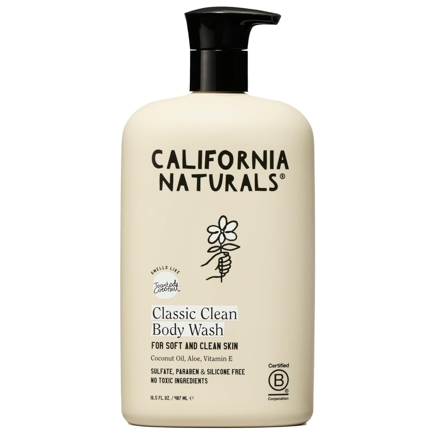 California Naturals Body Wash for Women and Men, Vitamin E Shower Gel Cleanser, Natural, Vegan & Cruelty Free, Paraben & Sulfate Free, Moisturizing Skin, Coconut, All Skin Types, 16.5 fl oz