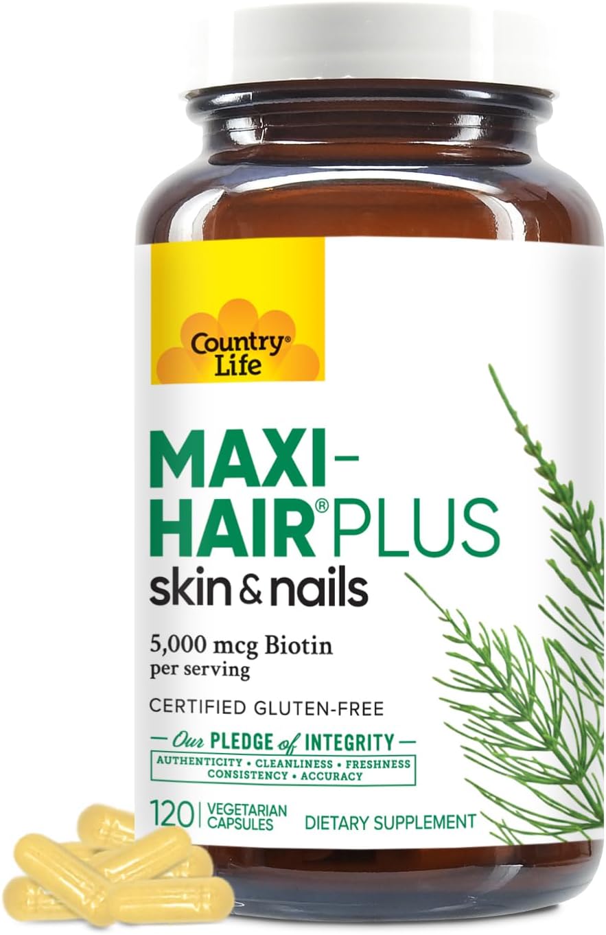 Country Life, Maxi-Hair Plus Biotin, Supports Healthy Hair, Skin and Nails, Daily Supplement, 120 ct