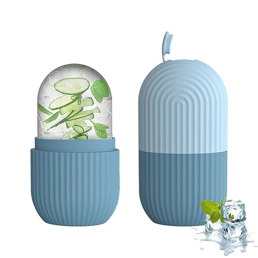 Upgraded Facial Ice Roller for Self Skin Care of all Types, Cold Face Ice Roller Facial Massager for Shrink Pores Anti Wrinkle Reduce Puffiness Improve Skin Elasticity, Striped (Blue)