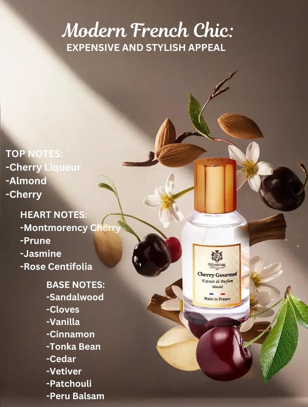 PREparfume From France Cherry Gourmet for Women 30ml – Fruity Gourmand Scent – Luxury Fragrance with Cherry Liqueur, Almond – Long Lasting Perfume With Vanilla and Rose Notes