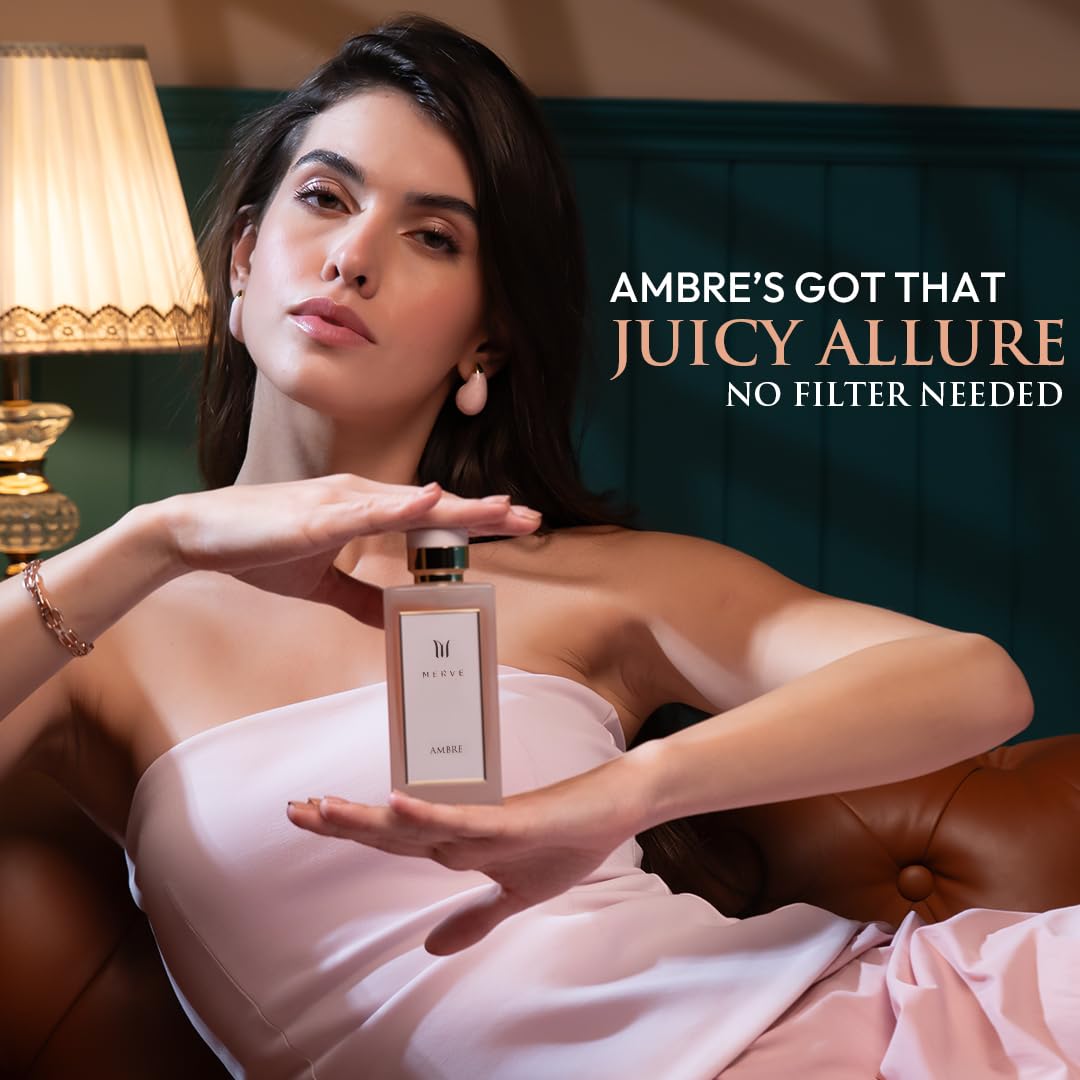 Merve Ambre Perfume For Women 3.4 oz | Premium Long Lasting Fragrance Luxury Scent | Jasmine, Honey, Floral, Fruity, Soft Spicy, Amber, Musk | Eau de Parfum
