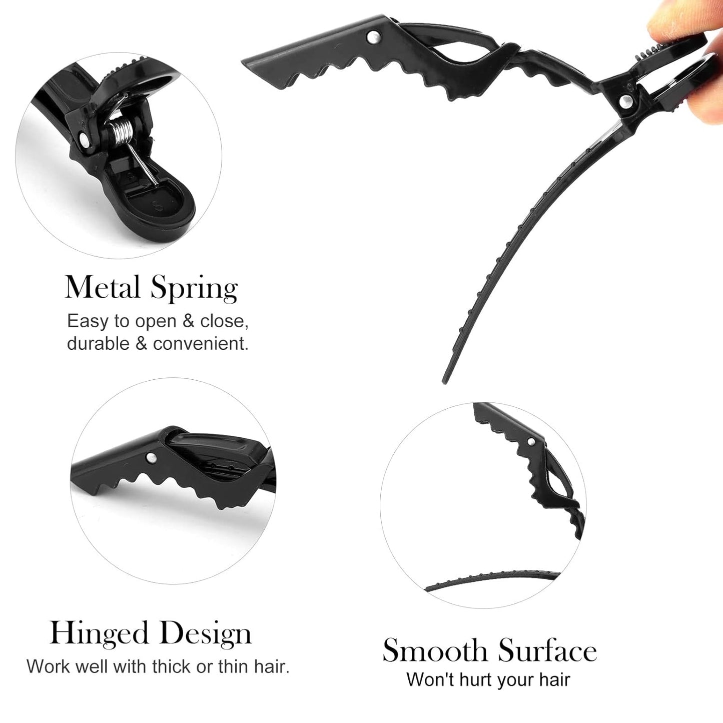 Ondder 14 Pack Black Alligator Pro Salon Hair Clips for Styling - Plastic Gator Clips