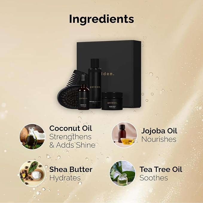 Golden Grooming Co. Ultimate Beard Care Kit for Men | Includes Beard & Hair Shampoo, Beard Balm, Beard Oil, Comb & Brush | Complete Grooming Bundle