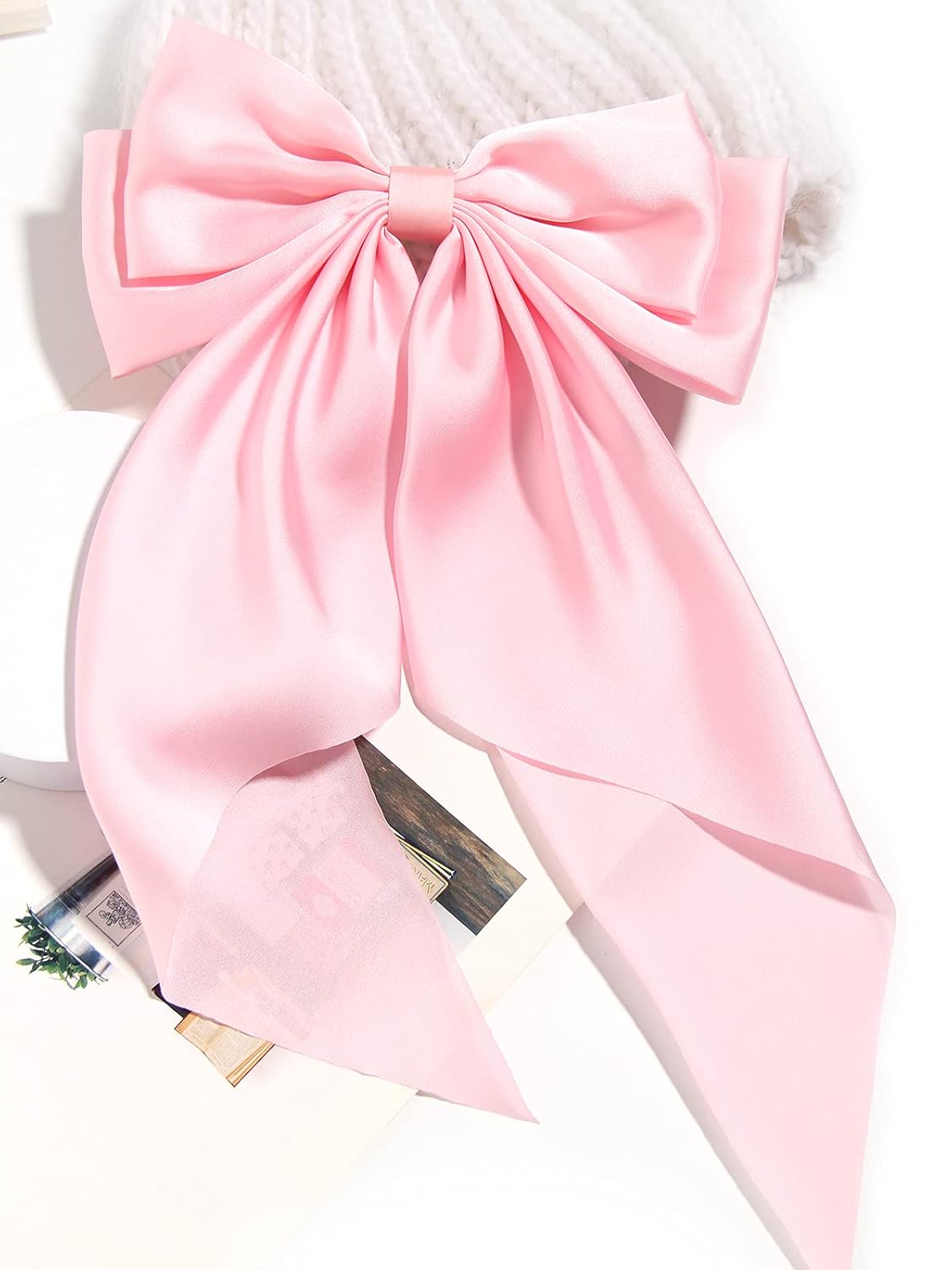 LFOUVRE Women Big Bow Barrette, Pink Hair Bow Hair Clip for Girls with Long Ribbon, Bowknot Hairpin for Party, Everyday Wear, Special Occasions, Gifts for Women