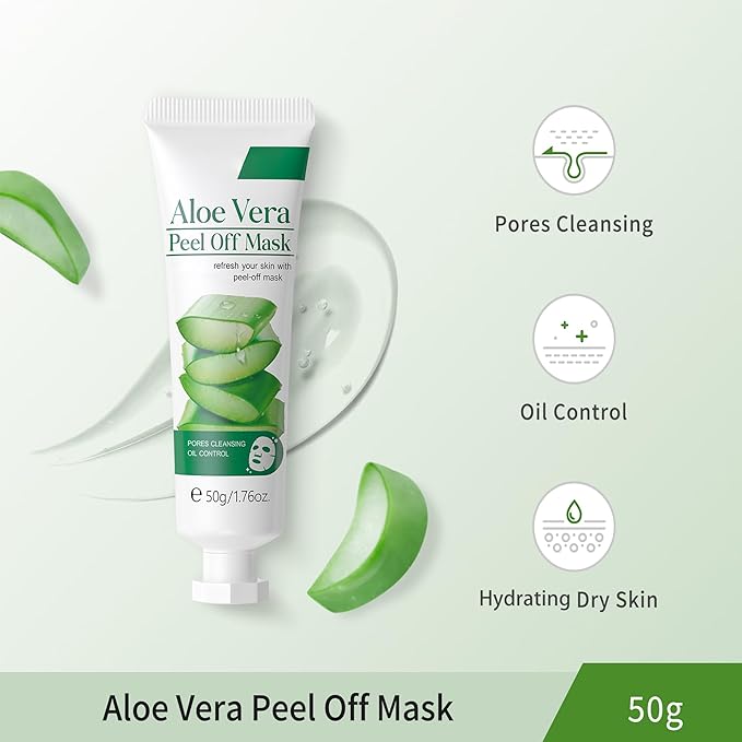 Aloe Vera Gel Peel Off Mask, Peel-Off Face Mask Gel - Natural Hydrating Aloe Vera Peel-Off Mask Long-lasting Moisturizing & Locks in Moisture for Dry, Oily & Sensitive Skin, 1.76Oz