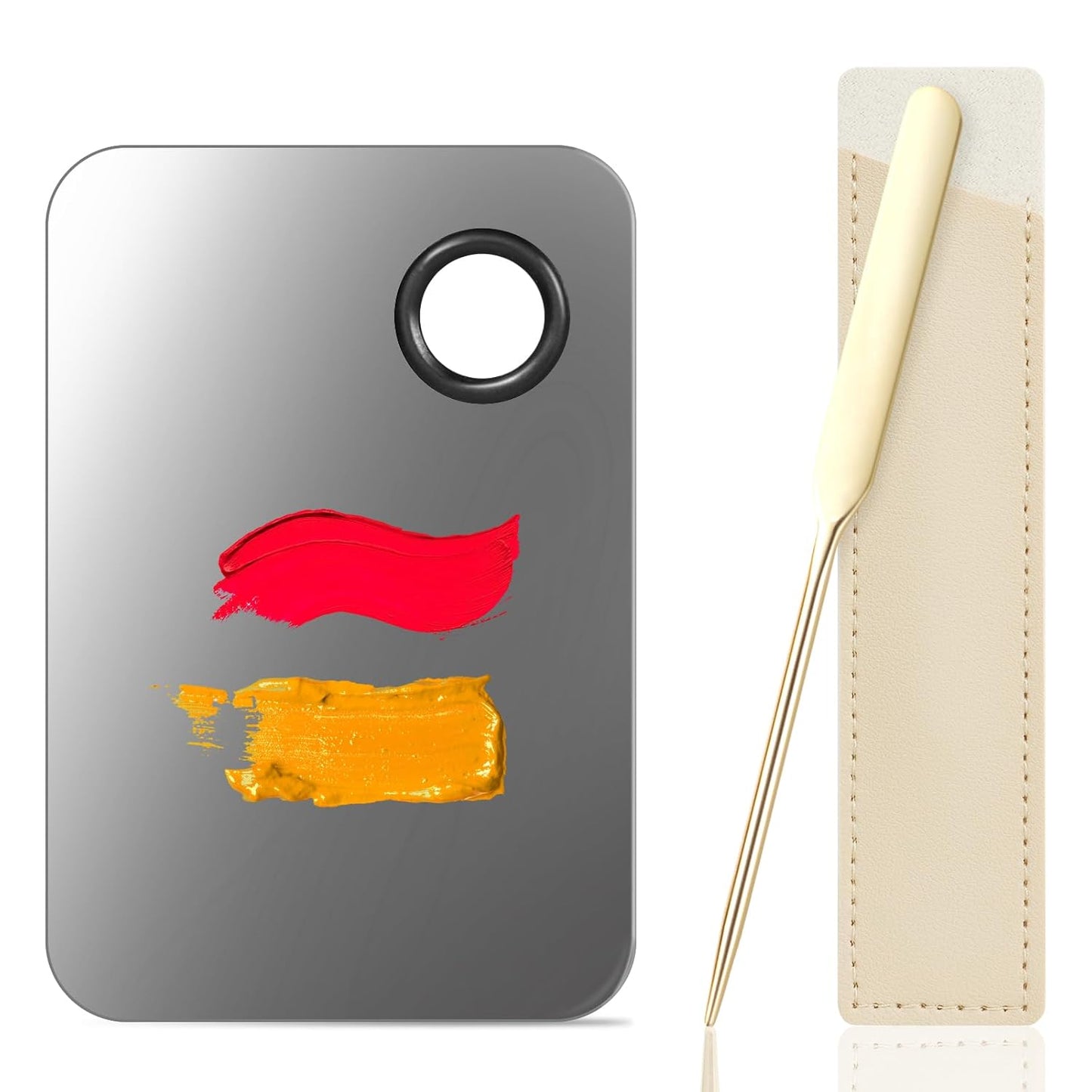 3PCS Stainless Steel Makeup Mixing Palette With Spatula - Professional Cosmetic Artist Tool for Eye Shadow, Eyelash, Nail Art, Foundation