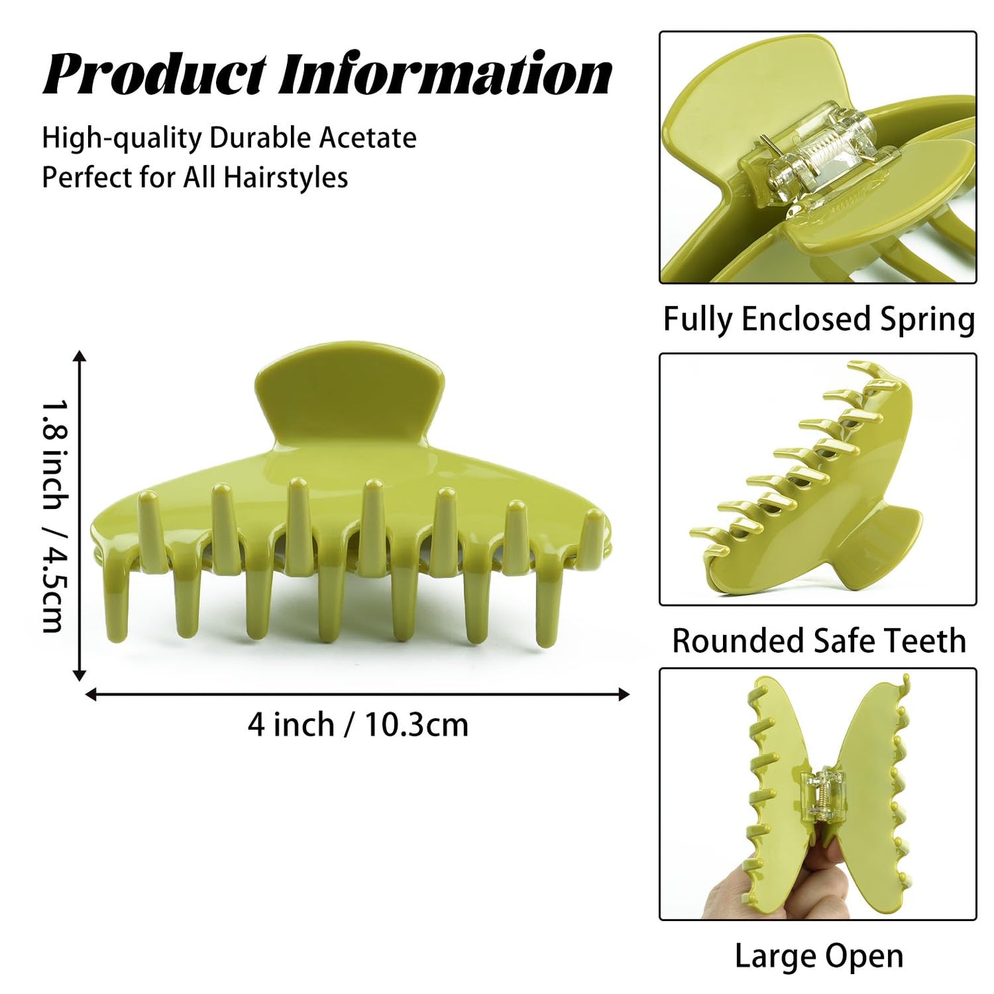 MAORULU Cute Claw Clip for Women – 4'' Large Acetate Hair Clips for Thick Thin Curly Long Hair, Durable Hair Clamps Non-slip Y2K Jaw Clip, Strong Hold, Stylish French Design (Avocado)