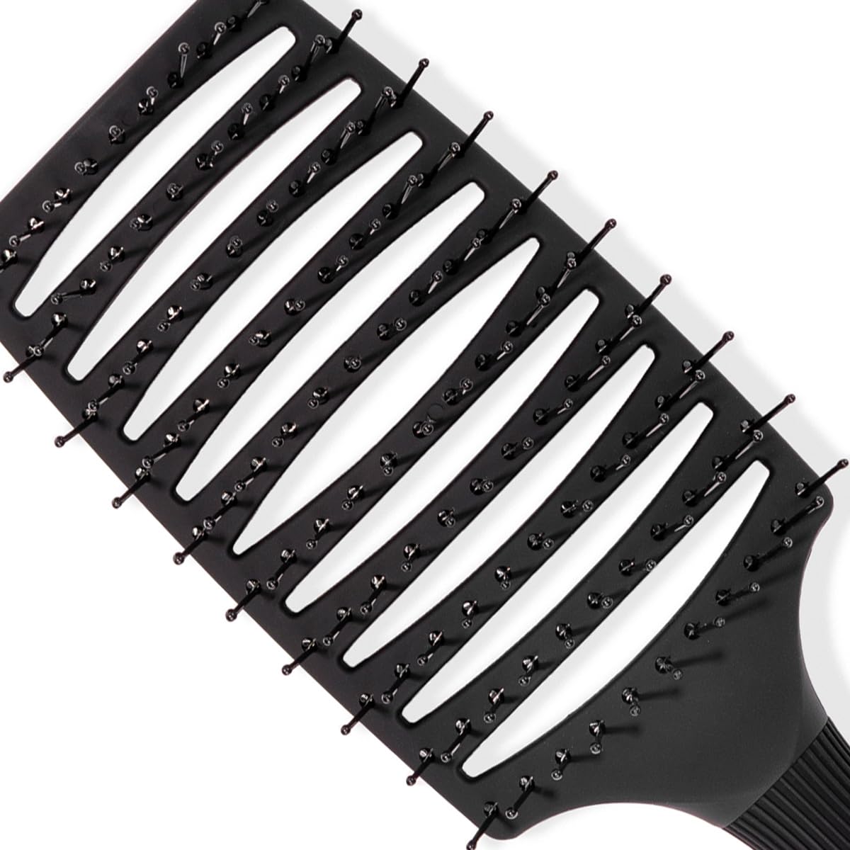 L'ANGE HAIR Siena Wide Curved Vented Detangle Brush | Nylon Bristles | Best for Tangles and Knots | Ideal for Men and Women | Vented for Airflow | Black
