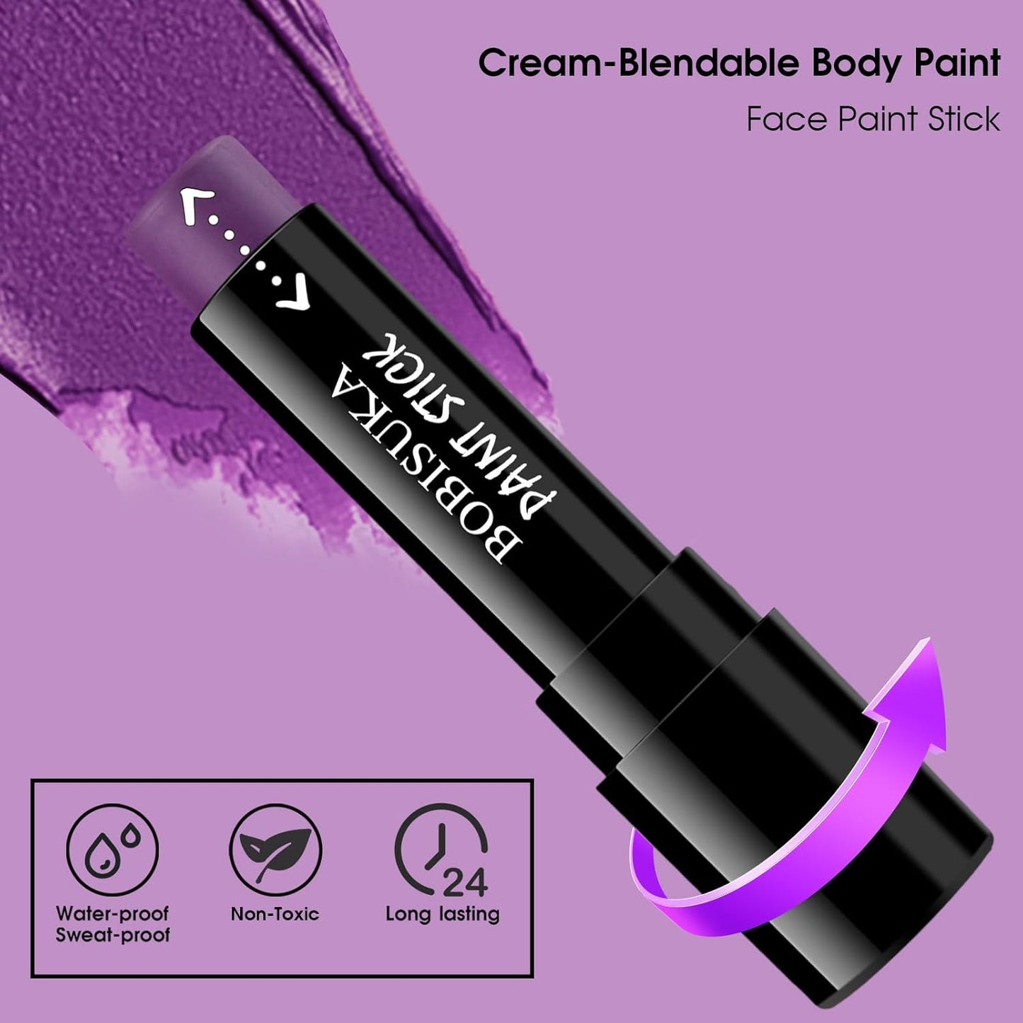 BOBISUKA Purple Face Body Paint Stick, Sports Eye Black for Baseball Football Softball – Waterproof Face Painting for Witch Sorcerer Galaxy Halloween SFX Makeup Cosplay