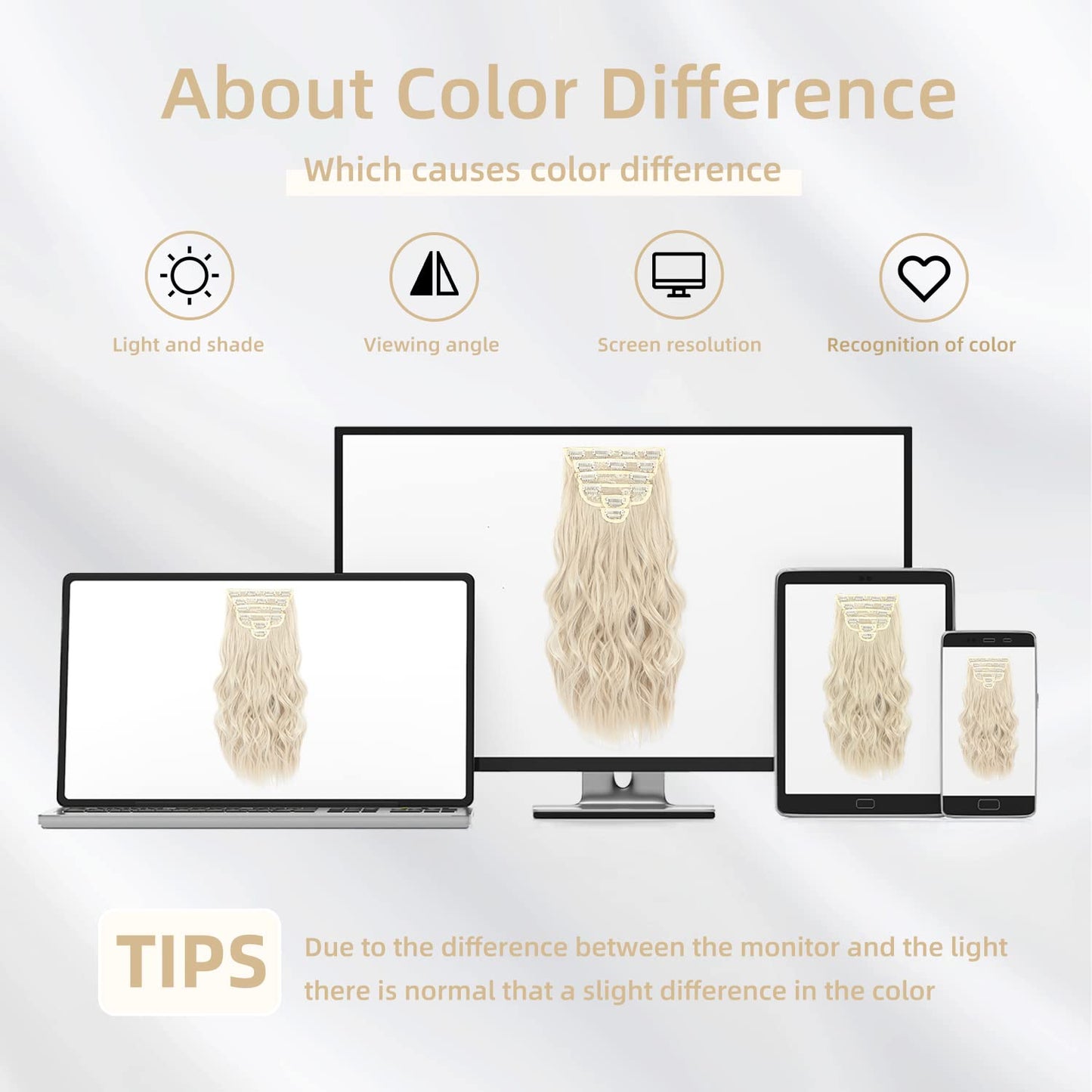 Clip in Hair Extensions, 6 pcs Natural & Soft Hair & Blends Well Hair Extensions, Dark White Lonng Wavy Hairpieces(20inch, 6pcs,Dark White)